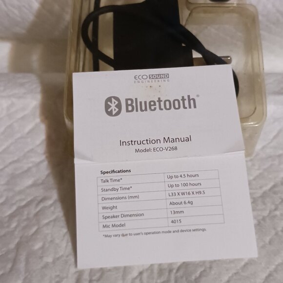 Wireless Bluetooth Headset Eco Sound Engineering Model ECO-V268 Black - Picture 12 of 13